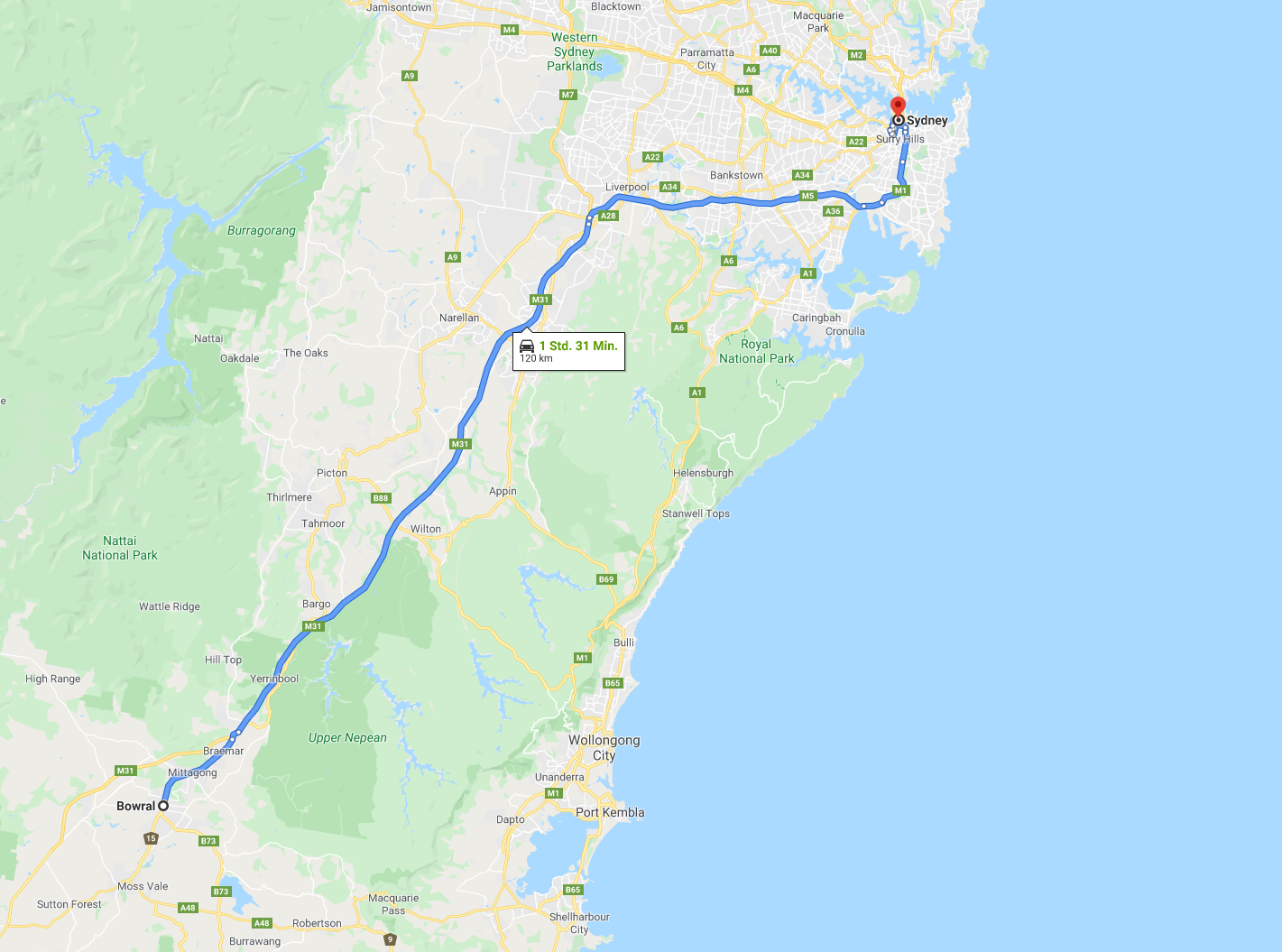 2020 01 26 08 Bowral bis Sydney Route